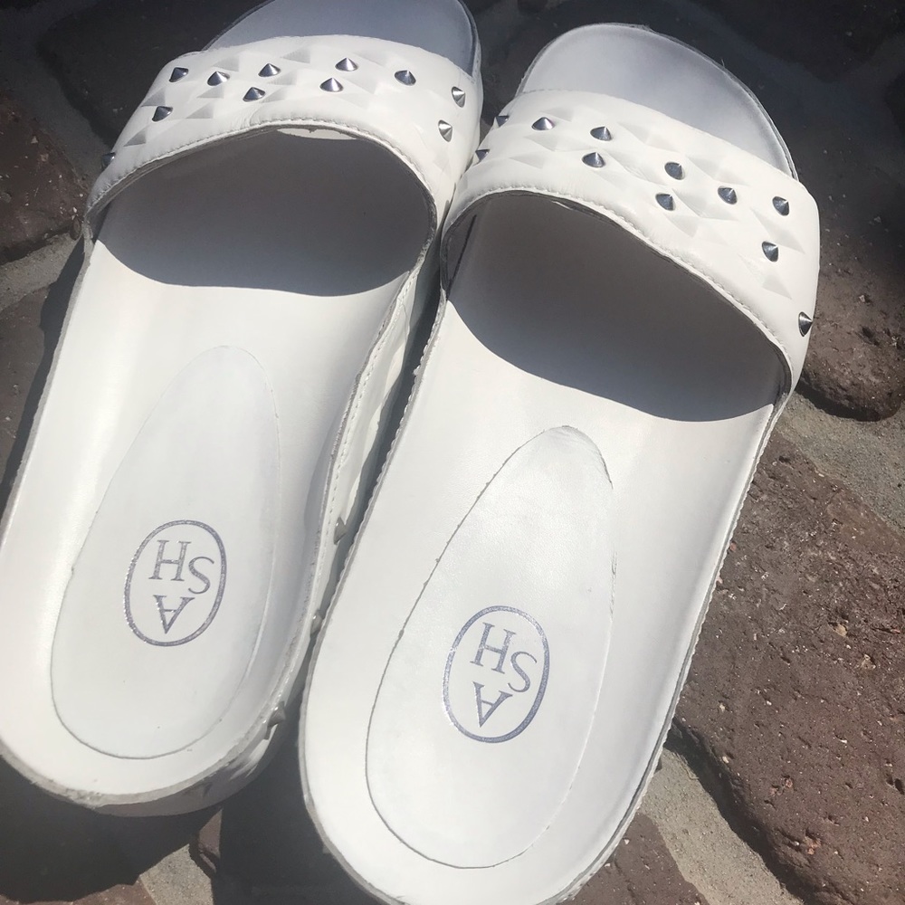 ASH White Studded leather Slides 8.5 US/39 EU - Picture 7 of 10